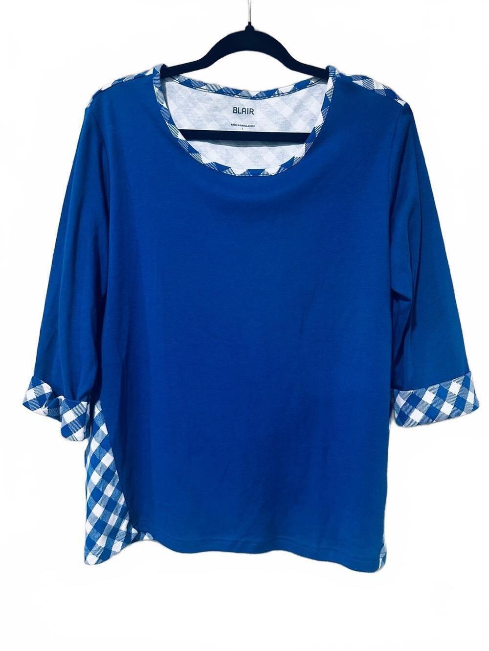 Y2K Blair Royal Blue Scoop Neck Top with picnic plaid design